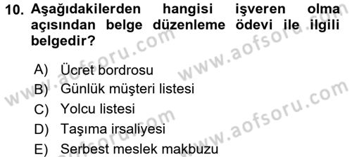 Vergi Usul Hukuku Dersi 2016 - 2017 Yılı (Final) Dönem Sonu Sınav Soruları 10. Soru