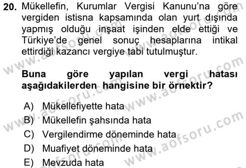 Vergi Usul Hukuku Dersi 2016 - 2017 Yılı (Final) Dönem Sonu Sınav Soruları 20. Soru