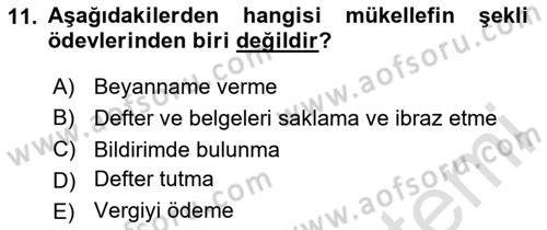 Vergi Usul Hukuku Dersi 2020 - 2021 Yılı Yaz Okulu Sınav Soruları 11. Soru