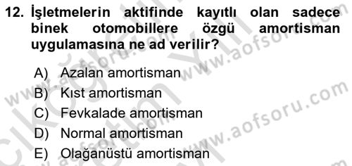 Vergi Usul Hukuku Dersi 2020 - 2021 Yılı Yaz Okulu Sınav Soruları 12. Soru