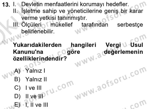 Vergi Usul Hukuku Dersi 2020 - 2021 Yılı Yaz Okulu Sınav Soruları 13. Soru
