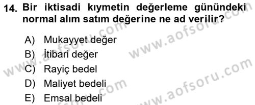 Vergi Usul Hukuku Dersi 2020 - 2021 Yılı Yaz Okulu Sınav Soruları 14. Soru