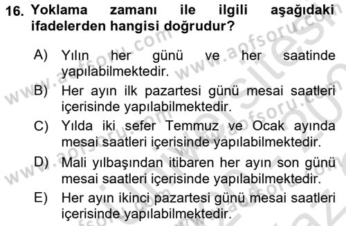 Vergi Usul Hukuku Dersi 2020 - 2021 Yılı Yaz Okulu Sınav Soruları 16. Soru