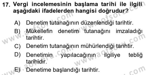 Vergi Usul Hukuku Dersi 2020 - 2021 Yılı Yaz Okulu Sınav Soruları 17. Soru