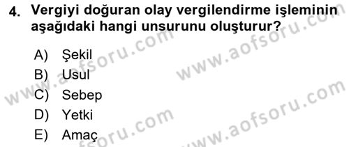 Vergi Usul Hukuku Dersi 2020 - 2021 Yılı Yaz Okulu Sınav Soruları 4. Soru
