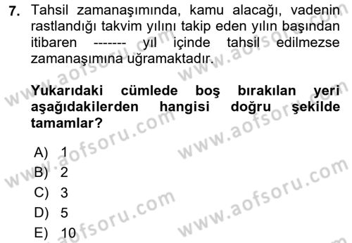 Vergi Usul Hukuku Dersi 2020 - 2021 Yılı Yaz Okulu Sınav Soruları 7. Soru