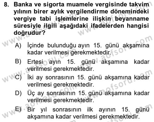 Vergi Usul Hukuku Dersi 2020 - 2021 Yılı Yaz Okulu Sınav Soruları 8. Soru
