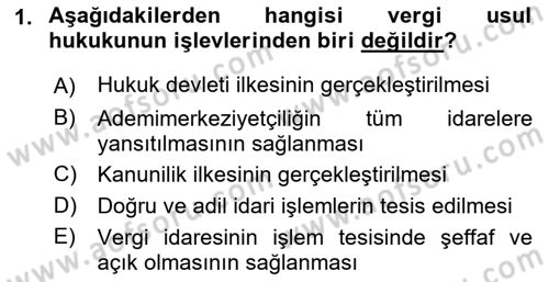 Vergi Usul Hukuku Dersi 2021 - 2022 Yılı (Vize) Ara Sınav Soruları 1. Soru