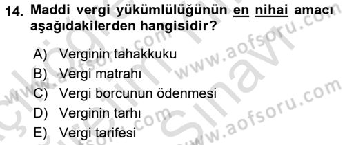 Vergi Usul Hukuku Dersi 2021 - 2022 Yılı (Vize) Ara Sınav Soruları 14. Soru