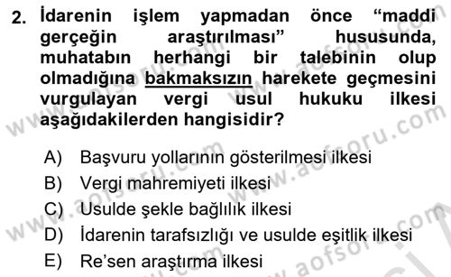 Vergi Usul Hukuku Dersi 2021 - 2022 Yılı (Vize) Ara Sınav Soruları 2. Soru