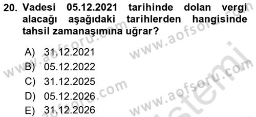Vergi Usul Hukuku Dersi 2021 - 2022 Yılı (Vize) Ara Sınav Soruları 20. Soru
