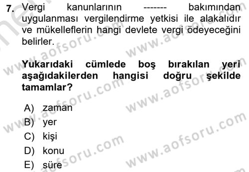 Vergi Usul Hukuku Dersi 2021 - 2022 Yılı (Vize) Ara Sınav Soruları 7. Soru