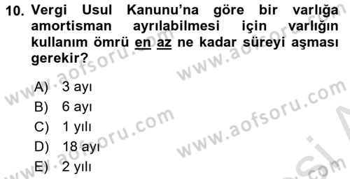 Vergi Usul Hukuku Dersi 2021 - 2022 Yılı (Final) Dönem Sonu Sınav Soruları 10. Soru