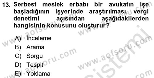 Vergi Usul Hukuku Dersi 2021 - 2022 Yılı (Final) Dönem Sonu Sınav Soruları 13. Soru