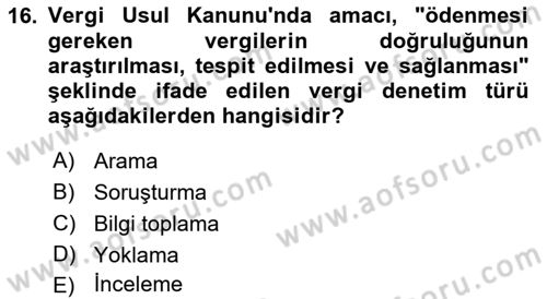 Vergi Usul Hukuku Dersi 2021 - 2022 Yılı (Final) Dönem Sonu Sınav Soruları 16. Soru