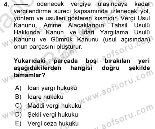 Vergi Usul Hukuku Dersi 2021 - 2022 Yılı (Final) Dönem Sonu Sınav Soruları 4. Soru