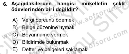 Vergi Usul Hukuku Dersi 2021 - 2022 Yılı (Final) Dönem Sonu Sınav Soruları 6. Soru