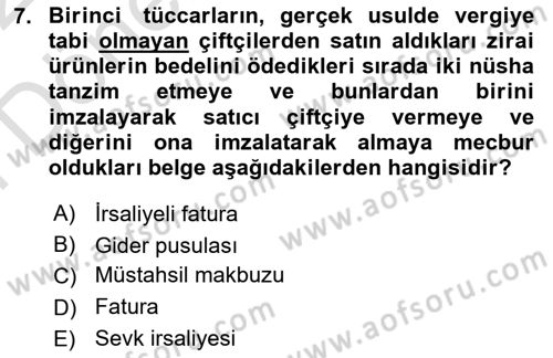 Vergi Usul Hukuku Dersi 2021 - 2022 Yılı (Final) Dönem Sonu Sınav Soruları 7. Soru