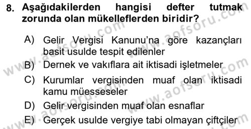 Vergi Usul Hukuku Dersi 2021 - 2022 Yılı (Final) Dönem Sonu Sınav Soruları 8. Soru