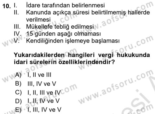 Vergi Usul Hukuku Dersi 2021 - 2022 Yılı Yaz Okulu Sınav Soruları 10. Soru