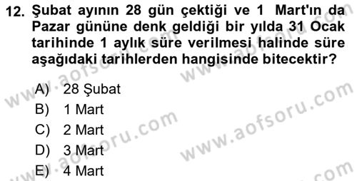 Vergi Usul Hukuku Dersi 2021 - 2022 Yılı Yaz Okulu Sınav Soruları 12. Soru
