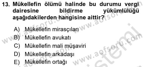 Vergi Usul Hukuku Dersi 2021 - 2022 Yılı Yaz Okulu Sınav Soruları 13. Soru