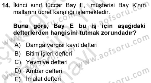 Vergi Usul Hukuku Dersi 2021 - 2022 Yılı Yaz Okulu Sınav Soruları 14. Soru