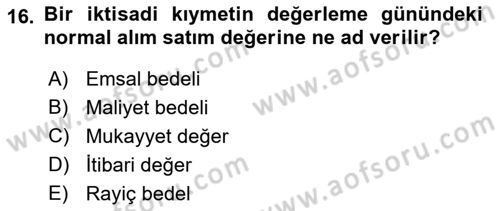 Vergi Usul Hukuku Dersi 2021 - 2022 Yılı Yaz Okulu Sınav Soruları 16. Soru