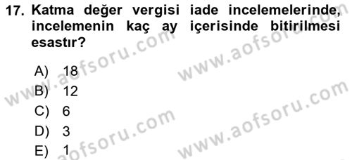 Vergi Usul Hukuku Dersi 2021 - 2022 Yılı Yaz Okulu Sınav Soruları 17. Soru