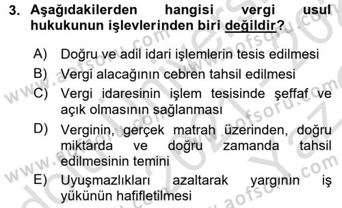 Vergi Usul Hukuku Dersi 2021 - 2022 Yılı Yaz Okulu Sınav Soruları 3. Soru