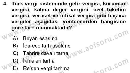 Vergi Usul Hukuku Dersi 2021 - 2022 Yılı Yaz Okulu Sınav Soruları 4. Soru