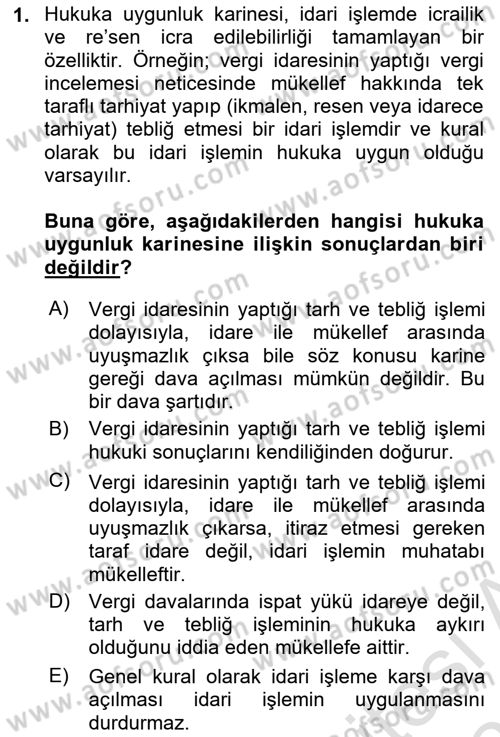 Vergi Usul Hukuku Dersi 2022 - 2023 Yılı Yaz Okulu Sınav Soruları 1. Soru