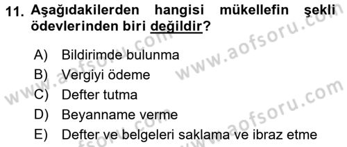 Vergi Usul Hukuku Dersi 2022 - 2023 Yılı Yaz Okulu Sınav Soruları 11. Soru