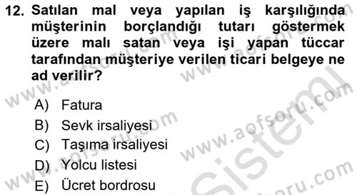 Vergi Usul Hukuku Dersi 2022 - 2023 Yılı Yaz Okulu Sınav Soruları 12. Soru