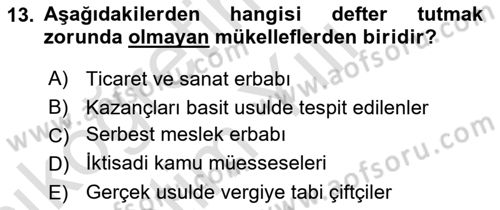 Vergi Usul Hukuku Dersi 2022 - 2023 Yılı Yaz Okulu Sınav Soruları 13. Soru