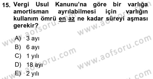 Vergi Usul Hukuku Dersi 2022 - 2023 Yılı Yaz Okulu Sınav Soruları 15. Soru