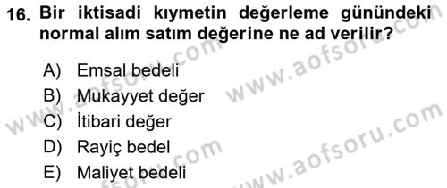 Vergi Usul Hukuku Dersi 2022 - 2023 Yılı Yaz Okulu Sınav Soruları 16. Soru