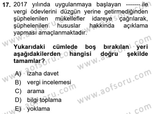 Vergi Usul Hukuku Dersi 2022 - 2023 Yılı Yaz Okulu Sınav Soruları 17. Soru