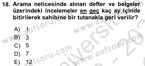 Vergi Usul Hukuku Dersi 2022 - 2023 Yılı Yaz Okulu Sınav Soruları 18. Soru