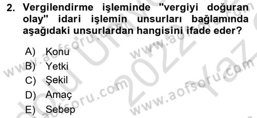 Vergi Usul Hukuku Dersi 2022 - 2023 Yılı Yaz Okulu Sınav Soruları 2. Soru