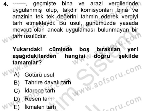 Vergi Usul Hukuku Dersi 2022 - 2023 Yılı Yaz Okulu Sınav Soruları 4. Soru
