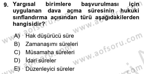 Vergi Usul Hukuku Dersi 2022 - 2023 Yılı Yaz Okulu Sınav Soruları 9. Soru