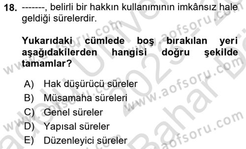 Vergi Usul Hukuku Dersi 2023 - 2024 Yılı (Vize) Ara Sınav Soruları 18. Soru
