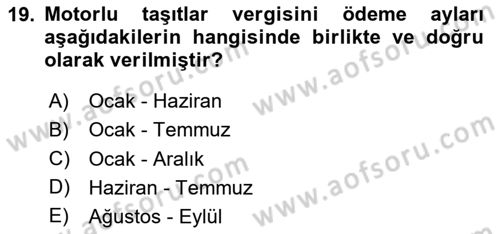 Vergi Usul Hukuku Dersi 2023 - 2024 Yılı (Vize) Ara Sınav Soruları 19. Soru