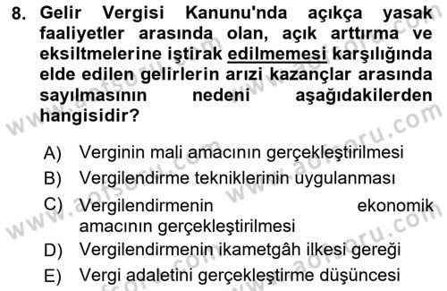 Vergi Usul Hukuku Dersi 2023 - 2024 Yılı (Vize) Ara Sınav Soruları 8. Soru
