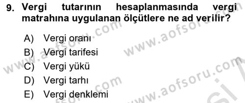 Vergi Usul Hukuku Dersi 2023 - 2024 Yılı (Vize) Ara Sınav Soruları 9. Soru