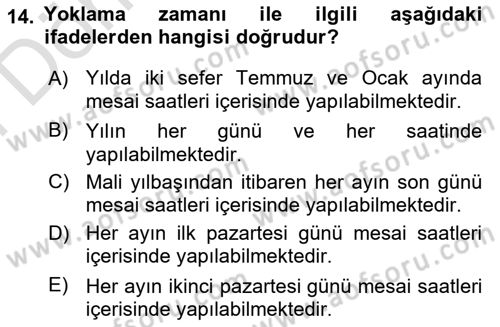 Vergi Usul Hukuku Dersi 2023 - 2024 Yılı (Final) Dönem Sonu Sınav Soruları 14. Soru