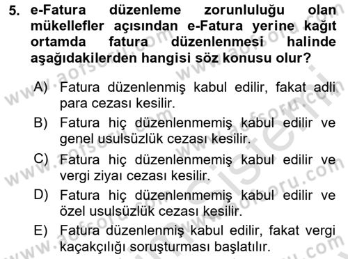 Vergi Usul Hukuku Dersi 2023 - 2024 Yılı (Final) Dönem Sonu Sınav Soruları 5. Soru