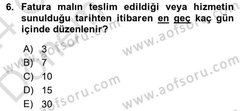 Vergi Usul Hukuku Dersi 2023 - 2024 Yılı (Final) Dönem Sonu Sınav Soruları 6. Soru