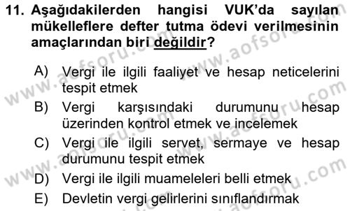Vergi Usul Hukuku Dersi 2023 - 2024 Yılı Yaz Okulu Sınav Soruları 11. Soru